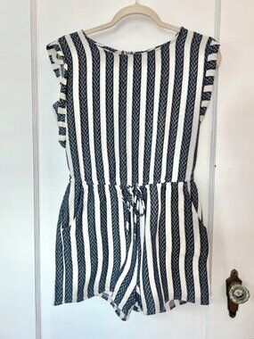 Nautical Boho Romper | Universal Thread Coastal Striped Cotton Romper | Size S